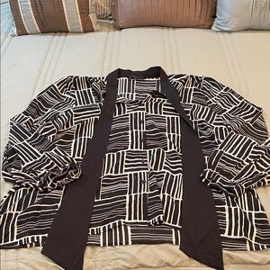 Eloquii, black and white , long sleeve blouse with tie